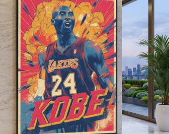 Dynamic Kobe Bryant Lakers Canvas, Basketball Sports Art, Retro Player Wall Decor, Hoop Legend Portrait Canvas, Home Gym Decoration