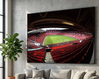 Old Trafford Football Stadium Canvas, Manchester United Stadium Wall Art, Red Sports Arena Print, Soccer Field Canvas Decor, Home Game Room