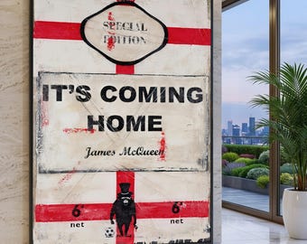James McQueen It's Coming Home Canvas Wall Art, Football Theme, English Flag Design, Vintage Style Home Decoration