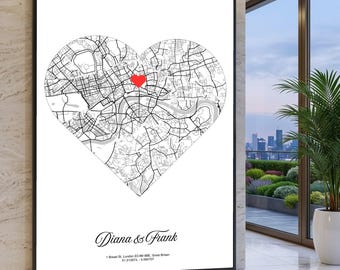 Personalized Couples Map Print, Where We Met, Valentine's Day Gift