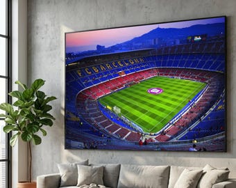 Camp Nou Football Stadium Canvas Wall Art, Barcelona Soccer Arena, Sports Venue Panorama, Stadium Interior Decor, Vibrant Sports Wall Art