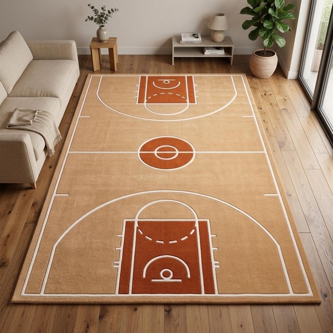 Basketball Court Rug, Hand Tufted Wool Area Rug, Sports Nursery ...