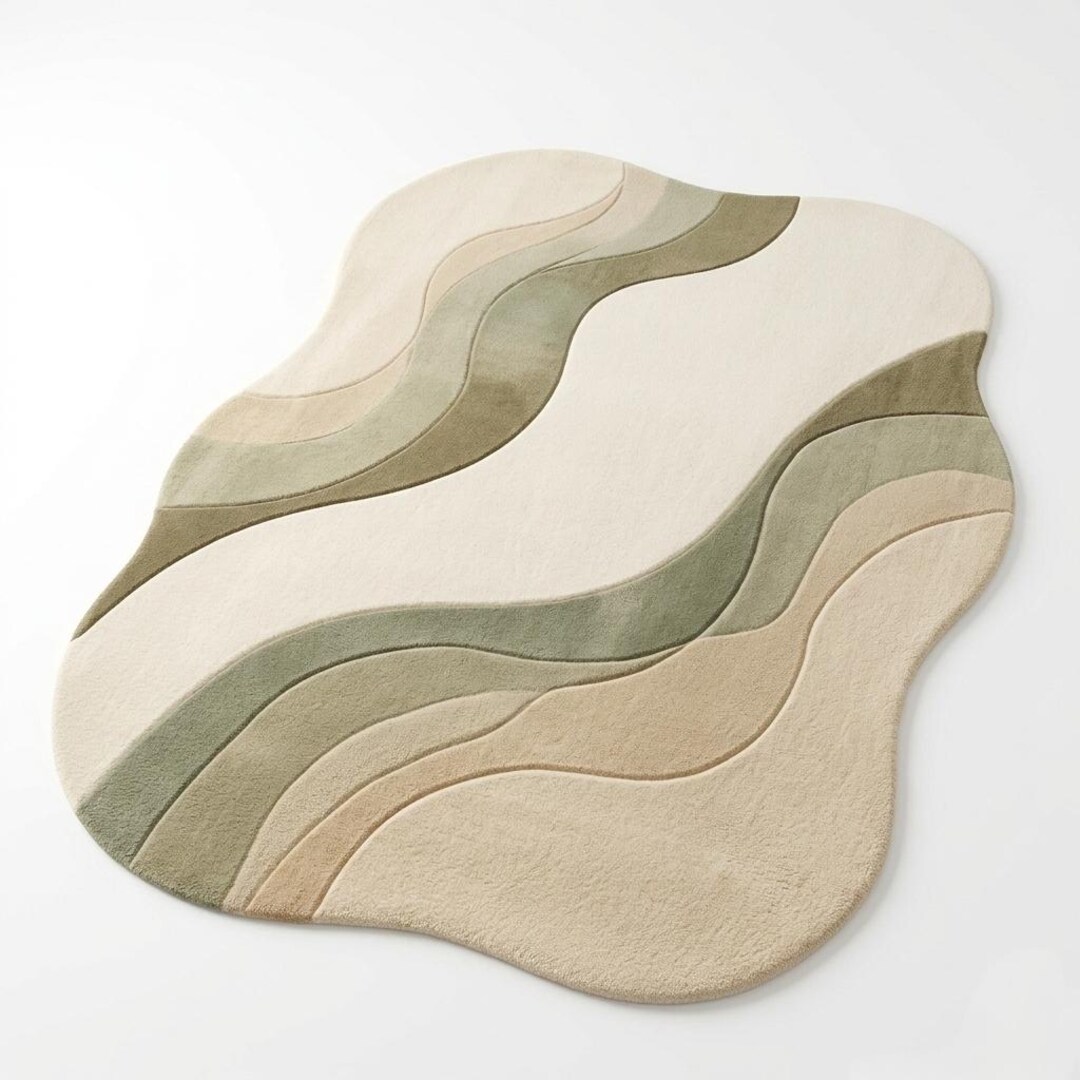 Abstract Wave Tufted Wool Rug, Organic Shape Area Carpet, Modern ...