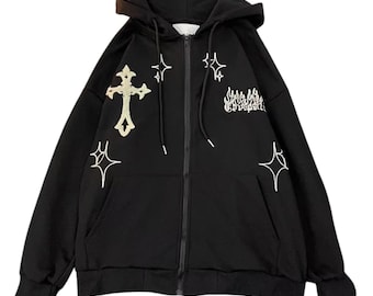 Gothic Cross Zip Hoodie Unisex Streetwear Jacket