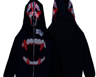 Y2K Diamond Print Oversized Zip Hoodie Women