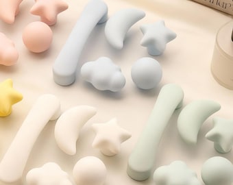 Matte Ceramic Pull, Colorful Drawer Knobs, Star Moon Cloud Knobs