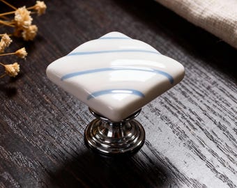 Blue White Knob, Ceramic Drawer Pulls, Marshmallow Knobs