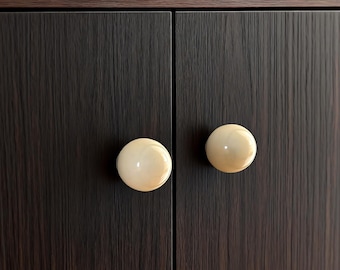 Cream Mid-Century Ceramic Knob, Single Hole Round Drawer Pull