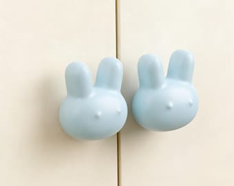 Bunny Rabbit Ceramic Cabinet Knob, Cartoon Colorful Drawer Pull