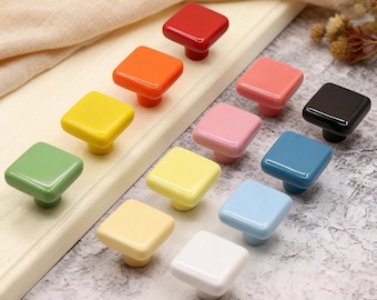 Square Ceramic Knob, Colorful Drawer Knobs, Nursery Closet Knobs
