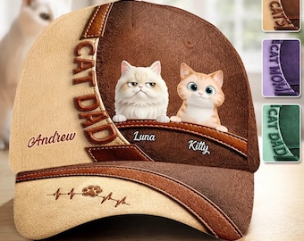 Personalized CAT DAD Classic Cap, Father's Day Keepsake, Cat Lover All Over Print Hat, Sentimental Cat Owner Keepsake for Dad,Mom, Pet Owner