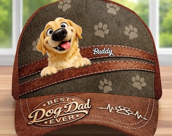 Personalized Best Dog Dad Ever Classic Cap All Over Print, Dog Dad Hat, Father's Day Keepsake For Him, From Son Daughter, Pet Lover Owner