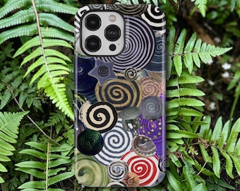 Capa para celular com estampa de colagem de cores em espiral óptica, capa redonda e estética para iPhone 17, 16, 15, 14, 13, 12, 11 Pro Max, Samsung Galaxy S26, S25, S24, S23 Ultra.