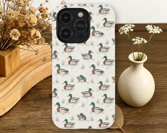 Mallard Duck Phone Case Vintage Nature Illustration Pattern Cover for iPhone 17 16 15 14 13 12 Pro Max, Samsung Galaxy S26 S25 S24 S23 Ultra