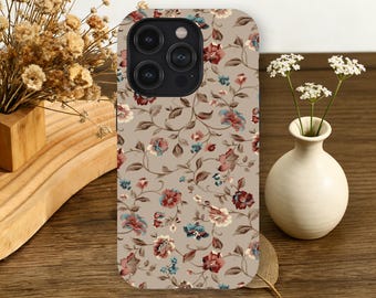 Vintage bloemen telefoonhoesje Cottagecore botanisch bloemontwerp voor iPhone 17 16 15 14 13 12 11 Pro Max, Samsung Galaxy S26 S25 S24 S23 Ultra