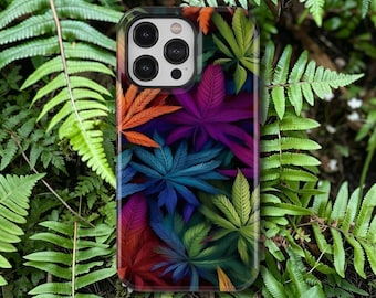 Colorful marijuana leaves Phone Case, Weed Leaf,Colorful Pot Leaf, For iPhone 17 16 15 14 13 12 11 Pro Max, Samsung Galaxy S26 S25 S24 Ultra