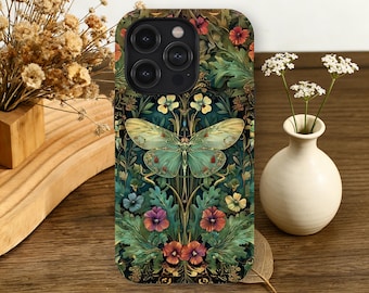 Art Nouveau Butterfly Phone Case Maximalist Floral Garden Cover iPhone 17 16 15 14 13 12 11 Pro Max, Samsung Galaxy S26 S25 S24 S23 Ultra