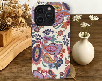Boho paisley telefoonhoesje vintage bloemmotief boho kunst voor iPhone 17 16 15 14 13 12 11 Pro Max, Samsung Galaxy S26 S25 S24 S23 Ultra