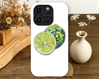 Limoen discobal telefoonhoesje groen fruit esthetiek zomerfeest voor iPhone 17 16 15 14 13 12 11 Pro Max, Samsung Galaxy S26 S25 S24 S23 Ultra