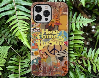 Capa retrô e descolada para celular, estilo hippie, vibrante e vintage, para iPhone 17, 16, 15, 14, 13, 12, 11 Pro Max e Samsung Galaxy S26 Ultra.
