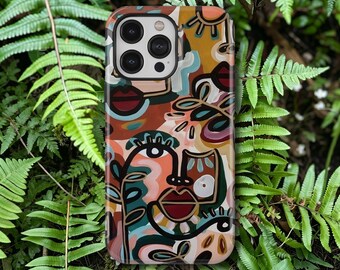 Capa para celular CUBIST FACES com estampa artística abstrata e fofa inspirada em Picasso para iPhone 17, 16, 15, 14, 13, 12, 11 Pro Max e Samsung Galaxy S26 S25 Ultra.