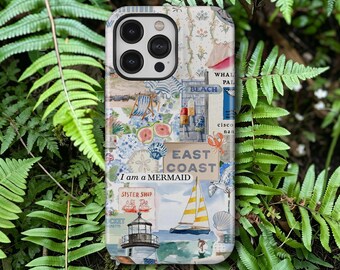 Capa para celular com estampa "East Coast Coastal Coquette Collage", fofa e com tema praiano, para iPhone 17, 16, 15, 14, 13, 12, 11 Pro Max, Samsung Galaxy S26, S25, S24, S23 Ultra.