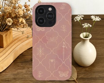 Coquette Grillig Telefoonhoesje Gouden Vlinder Boog Sword Art Roze Voor iPhone 17 16 15 14 13 12 11 Pro Max, Samsung Galaxy S26 S25 S24 S23 Ultra