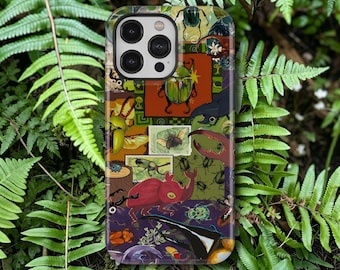 Insect beetle phone case, colorful Aesthetic Vintage Collage Stamp Cover For iPhone 17 16 15 14 13 12 11 Pro Max, Samsung Galaxy S26 Ultra