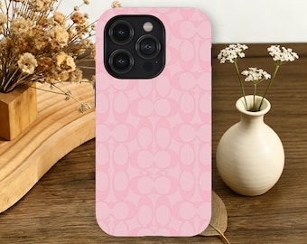 Pink Monogram Phone Case Aesthetic Coquette Pattern Cover For iPhone 17 16 15 14 13 12 11 Pro Max, Samsung Galaxy S25 S24 S23 Ultra