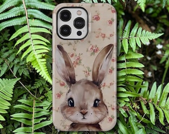 Capa de celular com estampa floral de coelho em aquarela, estilo vintage, para iPhone 17, 16, 15, 14, 13, 12, 11 Pro Max, Samsung Galaxy S26, S25, S24, S23 Ultra.