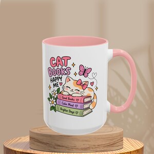 Cat Book Lover Mug, Cute Pink Cat Mug, Bookish Coffee Mug, Cat Mom Gift, Reading Lover Gift, Cozy Reader Mug, Cute Tea Cup image 2