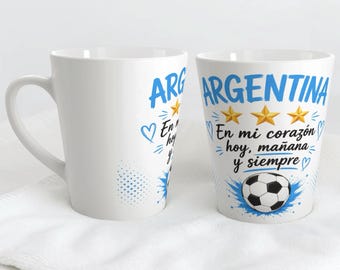 Argentina Latte Mug, Argentina Soccer Fan Gift, Argentine Pride Coffee Mug, World Cup Fan Cup, Football Lover Gift, En Mi Corazon Mug