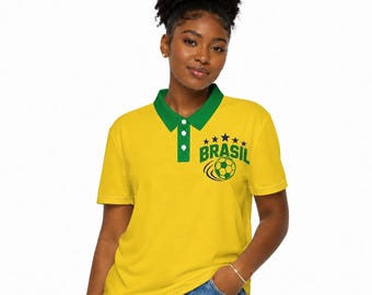 Brazil Soccer Polo Shirt, Yellow Green Football Polo, Brazil Fan Jersey, Unisex Sports Polo, World Cup Inspired Shirt