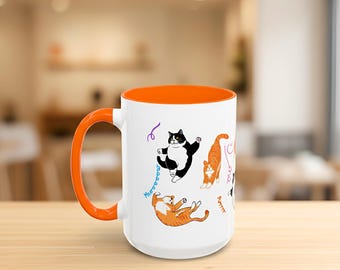 Funny Derpy Cat Mug , Colorful Ceramic Coffee Cup for Cat Lovers(11, 15oz)
