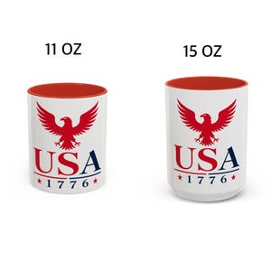 Patriotic USA Coffee Mug, American Eagle Mug, Red Accent Ceramic Mug, USA Pride Coffee Cup, 11oz 15oz image 3