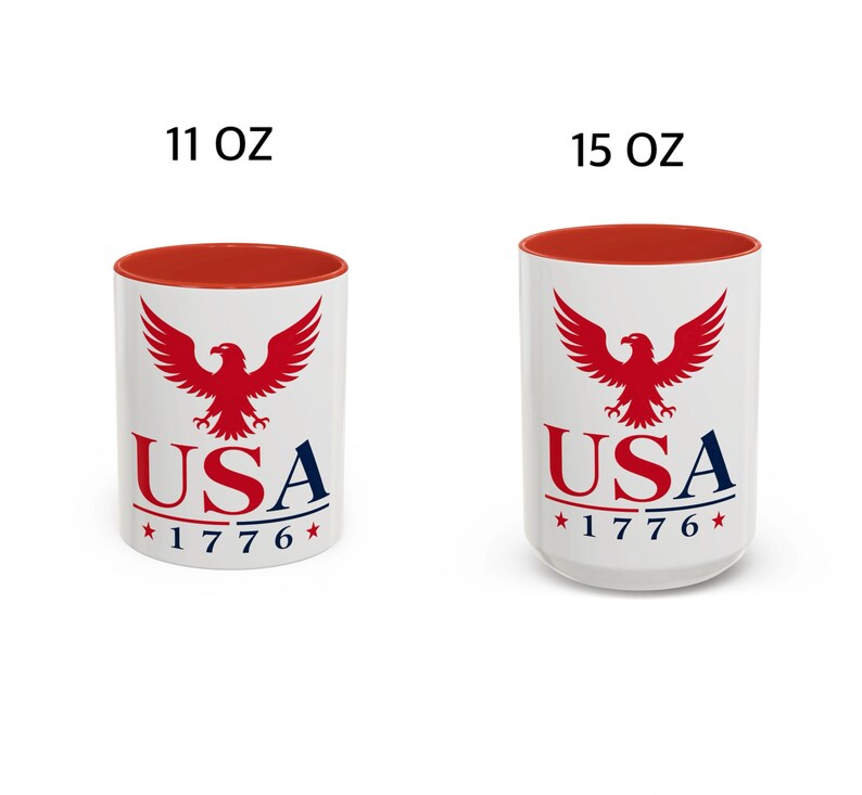 Patriotic USA Coffee Mug, American Eagle Mug, Red Accent Ceramic Mug, USA Pride Coffee Cup, 11oz 15oz image 3