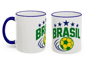 Brazil Soccer Mug, Brasil Football Coffee Mug, World Cup Fan Gift, Brazil Football Cup, Soccer Lover Mug, Brazilian Fan Mug 11oz 15oz