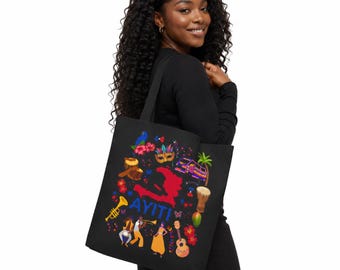 AYITI Tote Bag, Haitian Culture Bag, Reusable Shopping Tote, HAITI Gift, Black Tote Bag, Caribbean Pride Bag