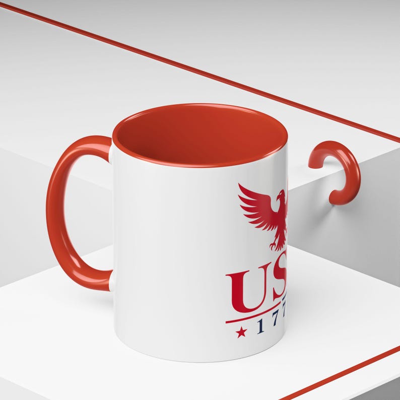 Patriotic USA Coffee Mug, American Eagle Mug, Red Accent Ceramic Mug, USA Pride Coffee Cup, 11oz 15oz image 4