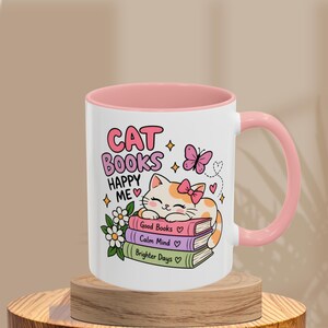 Cat Book Lover Mug, Cute Pink Cat Mug, Bookish Coffee Mug, Cat Mom Gift, Reading Lover Gift, Cozy Reader Mug, Cute Tea Cup image 5