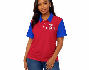 Haiti Polo Shirt | Unisex Haitian Pride Polo | Haiti 1804 Polo Shirt | Red Blue Polo Shirt | Haitian Heritage Clothing | Caribbean Gift