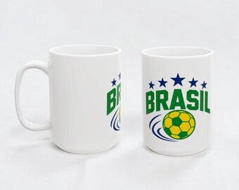 Brasil Soccer Mug | Brazil Football Coffee Cup | Ceramic Mug 11oz 15oz | Brazilian Fan Gift | Sports Lover Mug | World Football Cup