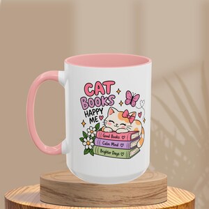 Cat Book Lover Mug, Cute Pink Cat Mug, Bookish Coffee Mug, Cat Mom Gift, Reading Lover Gift, Cozy Reader Mug, Cute Tea Cup image 9