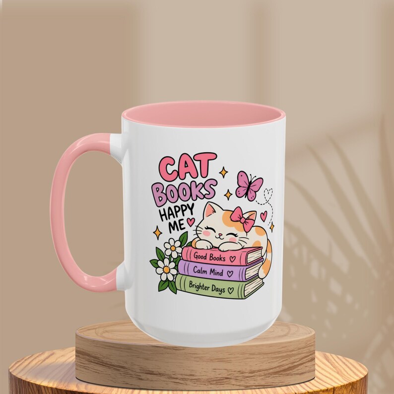 Cat Book Lover Mug, Cute Pink Cat Mug, Bookish Coffee Mug, Cat Mom Gift, Reading Lover Gift, Cozy Reader Mug, Cute Tea Cup image 9
