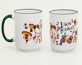 Viva Mexico Coffee Mug 11oz 15oz, Mexican Heritage Mug, Mexico Gift, Mexican Culture Cup, Fiesta Mug, Cinco de Mayo Gift (11oz, 15oz)