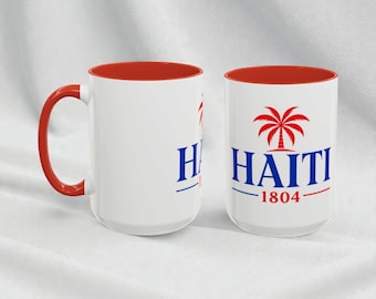 1804 Coffee Mug, Haitian Pride Mug, Red Accent Ceramic Mug, Haiti Independence Gift, Haitian Heritage Cup, Patriotic Haitian Mug (11, 15oz)