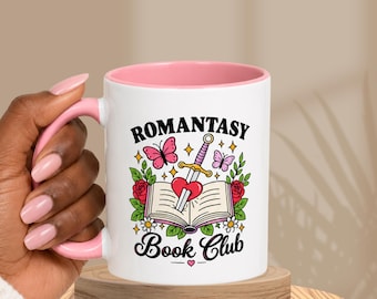 Romantasy Book Club Mug, Fantasy Reader Gift, Book Lover Mug, Pink Red Coffee Cup, Bookish Gift for Her, Romance Reader Gift