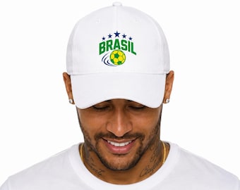 Brasil Soccer Baseball Cap | Brazil Football Hat | White Low Profile Dad Cap | Brazilian Fan Gift | Unisex Adjustable Sports Cap