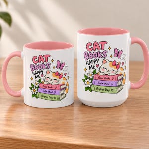 Cat Book Lover Mug, Cute Pink Cat Mug, Bookish Coffee Mug, Cat Mom Gift, Reading Lover Gift, Cozy Reader Mug, Cute Tea Cup image 6