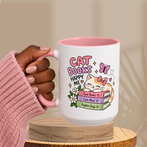 Cat Book Lover Mug, Cute Pink Cat Mug, Bookish Coffee Mug, Cat Mom Gift, Reading Lover Gift, Cozy Reader Mug, Cute Tea Cup image 8